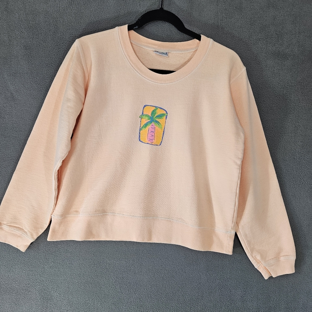 Vintage 90s Kantoo Womens Small Sweatshirt Orange Tropical Palmtree Pullover